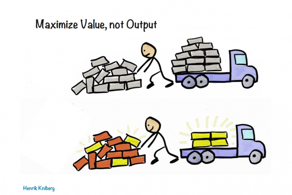 Maximize value, not output : illustration clé pour comprendre l’importance de privilégier la valeur plutôt que le volume en agilité. Produire plus n’a de sens que si cela crée de la vraie valeur pour l’utilisateur.